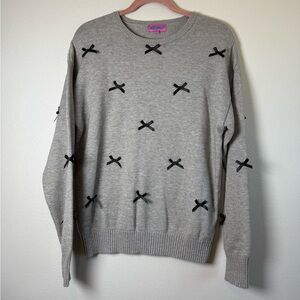 Edikted Grey Crewneck Sweater with Black Bow Appliqués